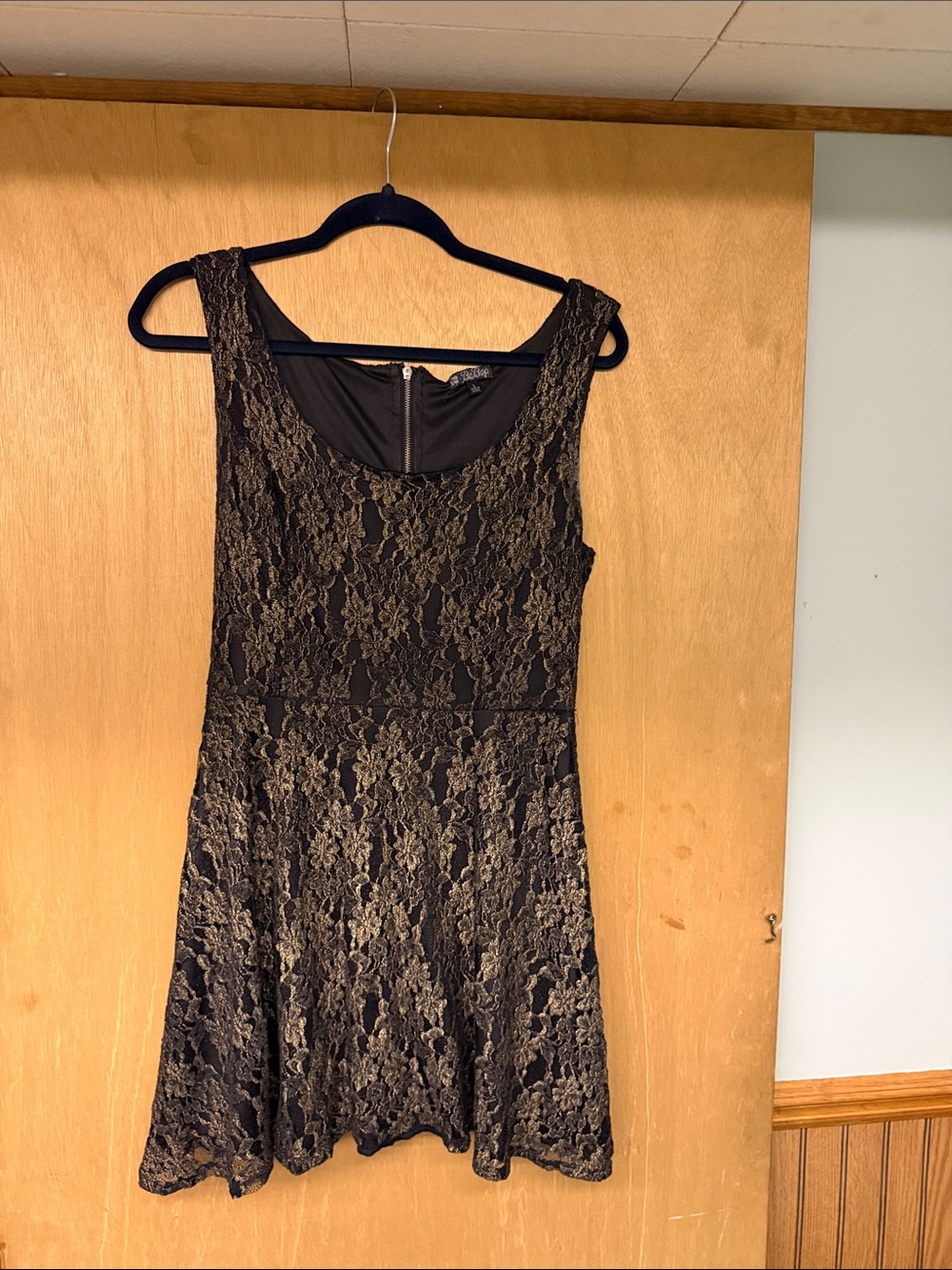 BeBop Black Lace Mini Dress with Gold Underlay